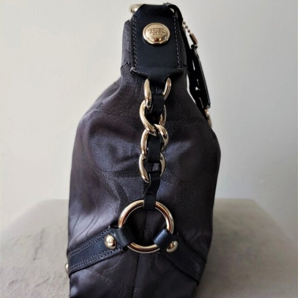 Coach Carly Signature Lurex Small Shoulder Silver/Steel Canvas Hobo Bag - Picture 4 of 8